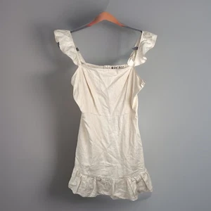 Montrez Leinen Minikleid Off White Creme Medium Rüschen Flatter Träger Braut - Bild 1 von 11