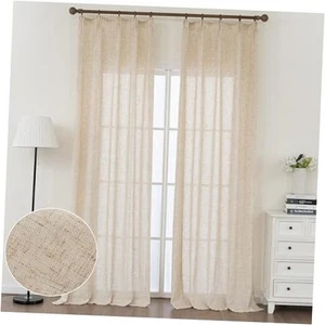 Light Brown Linen Curtains 108 Inches Long 2 Panels Burlap Sheer Linen Pinch - Picture 1 of 8