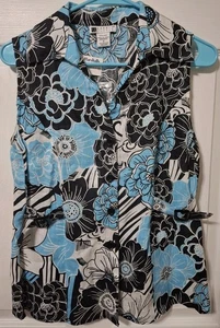 Carole Little Women's Blouse 💯 % Linen Small, Turquoise Black White NWT - Picture 1 of 5