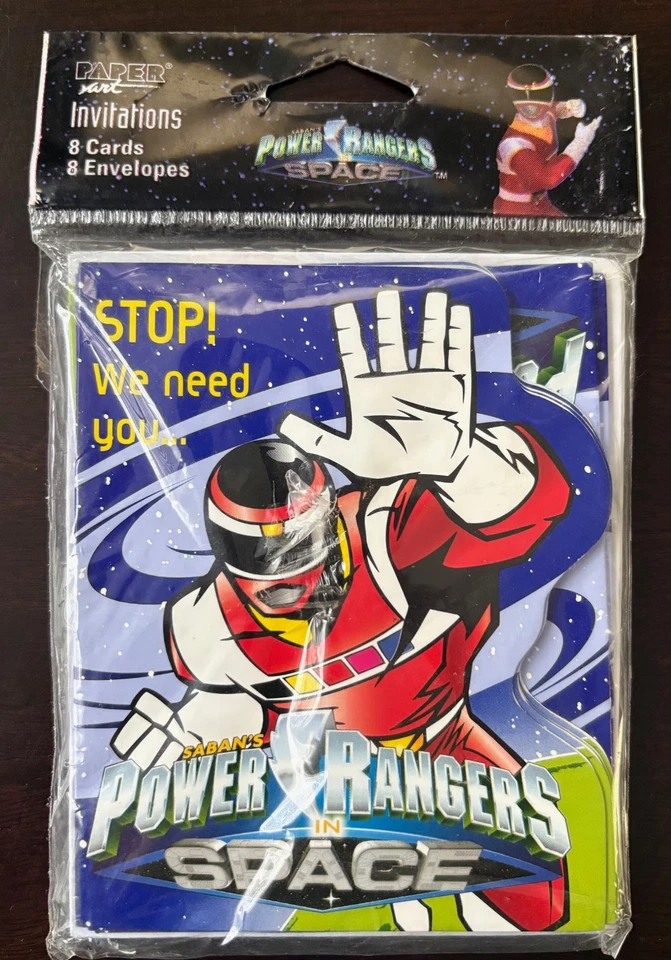 Vintage VTG 1998 Power Rangers In Space RSVP Invitations 8 Cards & Envelopes - Image 1 of 2