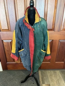 Vintage Wildleder Colorblock G-III Global Identity Mantel Jacke grün rot blau gelb MD - Bild 1 von 15