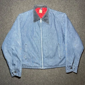 Vintage Denim Work Jacket Distressed Penneys Talon Harrington Workwear 70's - Picture 1 of 11
