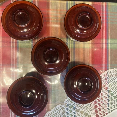 Juego de 5 cuencos de sopa redondos rojos profundos brillantes de laca japonesa Foto 1 de 4