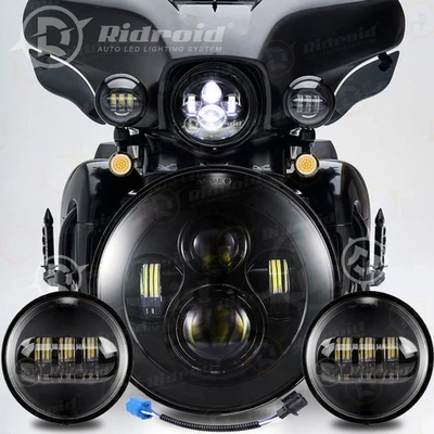 For Harley Davidson Heritage Softail Classic 7"LED Headlight +Fog Passing Lights - Image 1 of 4