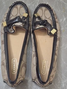 Coach Frida Signature Logo Womens Pre-owned Slip-on Brown/Beige Flats,Size 6B - Picture 1 of 5