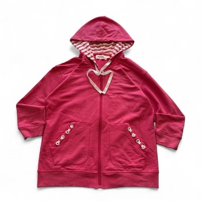 Sudadera con capucha vintage de algodón Y2K rosa con cremallera a rayas pequeña para mujer Foto 1 de 4