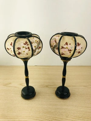Japanese Hina Doll Furniture Lantern Vtg Cherry Blossom Black Pink - Loose edges - Image 1 of 4