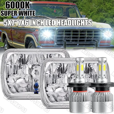 New For Ford F100 1978 1979 1980 1981 1982 1983 7x6" LED Headlights Hi/Lo Beam - Image 1 of 4