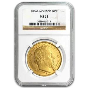1886-A Monaco Gold 100 Francs Charles III MS-62 NGC - Picture 1 of 3