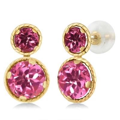 Pendientes para mujer de oro amarillo de 14 quilates con topacio místico rosa y turmalina rosa (2,48 Foto 1 de 3