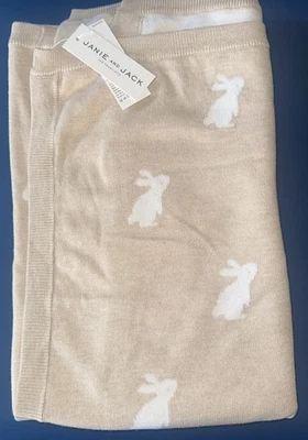 Janie and Jack Bebé Mezcla de Algodón Conejito Suéter Tejido Manta Beige/Blanco 38”x32” Foto 1 de 4