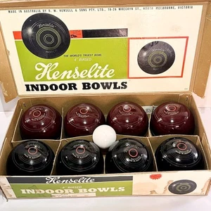 Vintage Henselite Indoor Bowls + Jack 4” Biased Winter Game Home Carpet Orig Box - Bild 1 von 12
