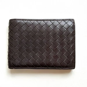 BOTTEGA VENETA Authentic Leather Bifold wallet intrecciato dark brown beautiful - Picture 1 of 9