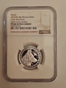 Medal 2023 8g Mexico Silver Lobo Mexicano Ngc Pf68 - Picture 1 of 4