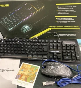 FLAGPOWER Gaming Keyboard and Mouse Combo Rainbow Backlit Mechanical Feeling - Picture 1 of 7