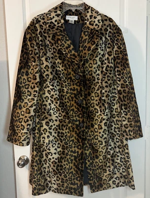 Casaco de leopardo de pele sintética vintage Nine West peito único com gola entalhe TAMANHO 2/3X Y2K - Imagem 1 de 4