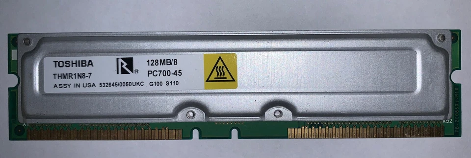 128MB Toshiba Non-ECC RDRAM PC600-53 600MHz THMR1N8-6 RIMM Rambus Memory Module - Image 1 of 1