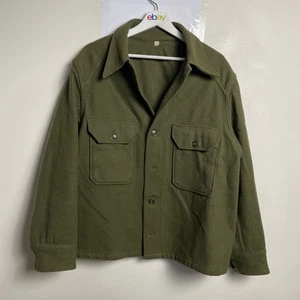 Vintage 1952 Army Field Overshirt Size Large Mens Olive Green Wool Button Up - Bild 1 von 9