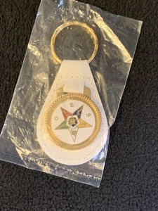 Vintage Freimaurer Orden des Oststerns Logo Metallanhänger auf Leder Schlüsselanhänger - Bild 1 von 7