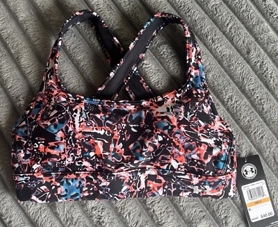 Under Armour 1351996 002 Women's Sz Small Black/Pink Mid Crossback Sports Bra - Image 1 of 4