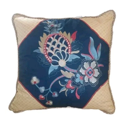 Waverly Rhapsody Jewel Blue Tapestry Throw Pillow Embrodier Pailsey Floral 19"Sq - Image 1 of 4