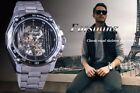 Military Sport Design Automatic Transparent Silver Stainless Steel  MEN Watch