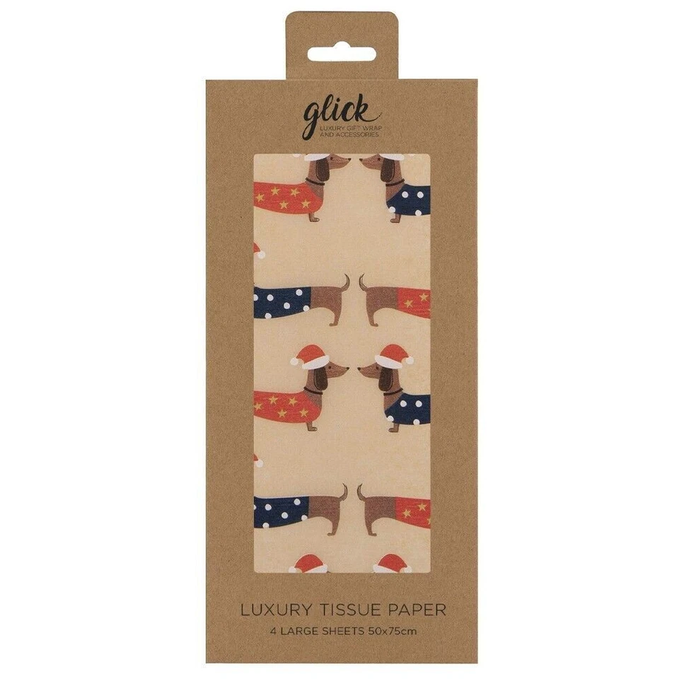 DACHSHUND Sausage Dog KRAFT Christmas Glick 4 sheets tissue wrapping paper 50x75 - Image 1 of 1