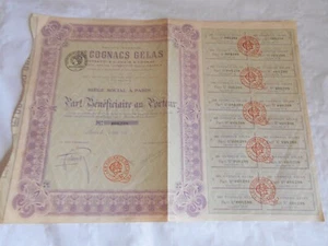 Vintage share certificate Stock bonds actions les Cognacs Gélas Distillery 1928 - Picture 1 of 3