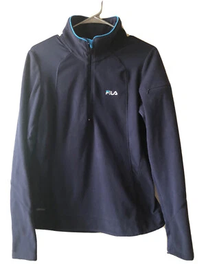 FILA Womens Sweatshirt Size Large Navy Blue Fleece Lightweight Arm Zipped Pocket - Image 1 of 4