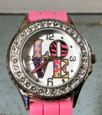 TARGET EXCLUSIVE TEEN LOVE WATCH ACCUTIME TGJR2002 EMBELLISHED BEZEL PINK BAND - Image 1 of 4