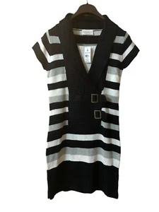 New Girls Bobbie Brooks Size XL 14/16 Black White Gray Stripe Sweater Dress S2 - Picture 1 of 5
