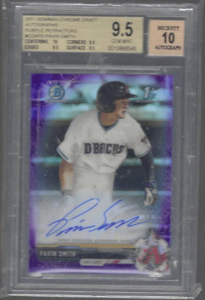 PAVIN SMITH 2017 BOWMAN CHROME 1ST PURPLE REFRACTOR AUTO /250 BGS 9.5 GEM 10 AU - Image 1 of 1