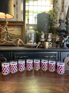 8 LIBBEY Coin Dot Concord Cranberry Frosted 1960's Drinking Glasses NOS 4.5”T - Picture 1 of 24