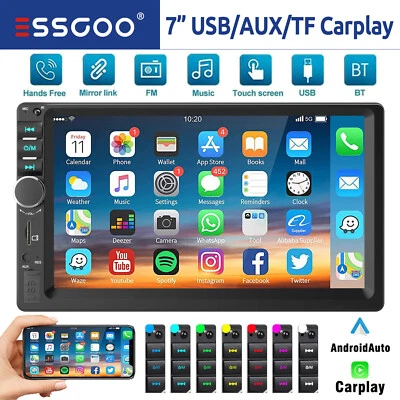 2 DIN 7 Pollici Apple Carplay Android Auto Autoradio Bluetooth AUX-IN USB TF MP5 - Immagine 1 di 4