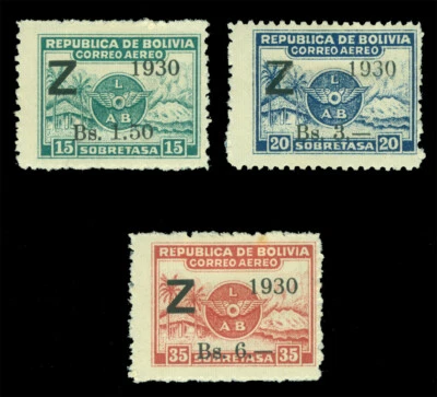 BOLIVIA 1932 Airmail - ZEPPELIN (Z) surch. complete set Sc# C24-C26 mint MH - Image 1 of 2