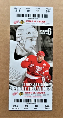 Red Wings Nicklas ticket stub Apr 6, 2008 - Wings vs Chicago Blackhawks Cover