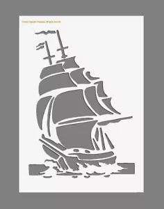 MYLAR STENCIL 'Sailing Ship Galleon' 125/190micron A3/A4/A5 sizes Craft Art Wall - Picture 1 of 1