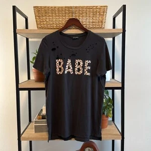 Zutter USA Leopard "Babe" Graphic Intentionally Distressed Holey SS Tee, M - Picture 1 of 6