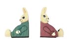 Vintage Hand Painted Wooden Bunny Rabbit Bookends 3 X 4”
