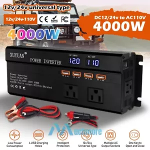 4000W Watt Power Inverter Pure Sine Wave 12V 24V dc to 110V ac Solar Converter - Picture 1 of 15