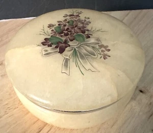 Vintage italienische echt Alabaster lila Blumenstrauß aufklappbar Schmuck Schmuckschatulle schön - Bild 1 von 15