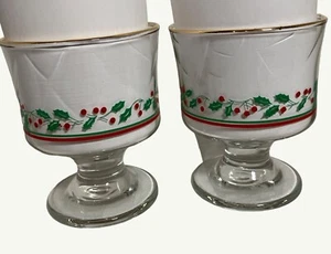 Vintage Holiday Holly & Berry Glass Pedestal Dessert Dishes Set Of 2 - Picture 1 of 9