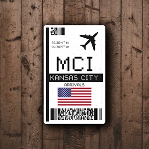 MCI Kansas City, Missouri Boarding Pass Glossy Sticker - Airport Travel Sticker - Picture 1 of 3