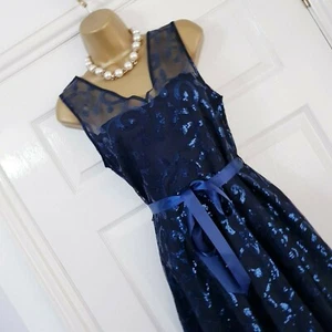 Vestido M&Co Azul Marino Lentejuelas Adornado Ocasión/Fiesta Talla 10 Boda Fiesta Nuevo con Etiquetas - Imagen 1 de 11