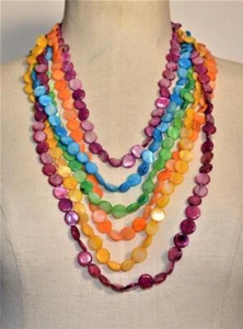 Nwt Silberfarben Mehrfarbige Runde Perlen Regenbogen 6 Strähnen 22 " Halskette - Bild 1 von 3
