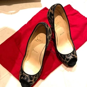 Christian Louboutin  Leopard  Peep Pumps Size 37.5 US7-7.5 NOBOX - Picture 1 of 6