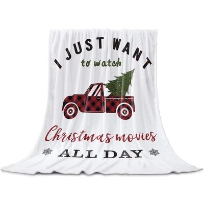 Christmas Movie Watching Throw Blanket,Flannel Fleece Blanket-Red Black Check... - Image 1 of 4
