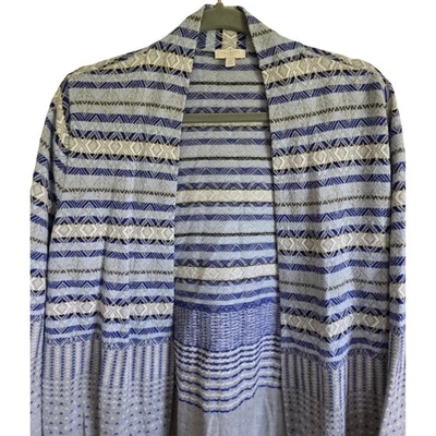 Cárdigan suéter para mujer Talbots frente abierto azul gris estampado tejido M largo Foto 1 de 4