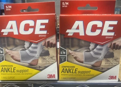 ( pack of 2)ACE Compression Ankle Support, Gray, S/M - 1 Unit - Image 1 of 2