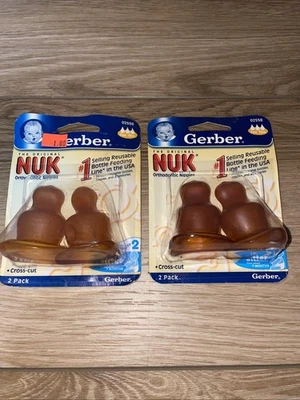 2- 2pk Vintage 2004 Gerber NUK Orthodontic Latex Bottle Nipples Fast Flow NOS - Image 1 of 4